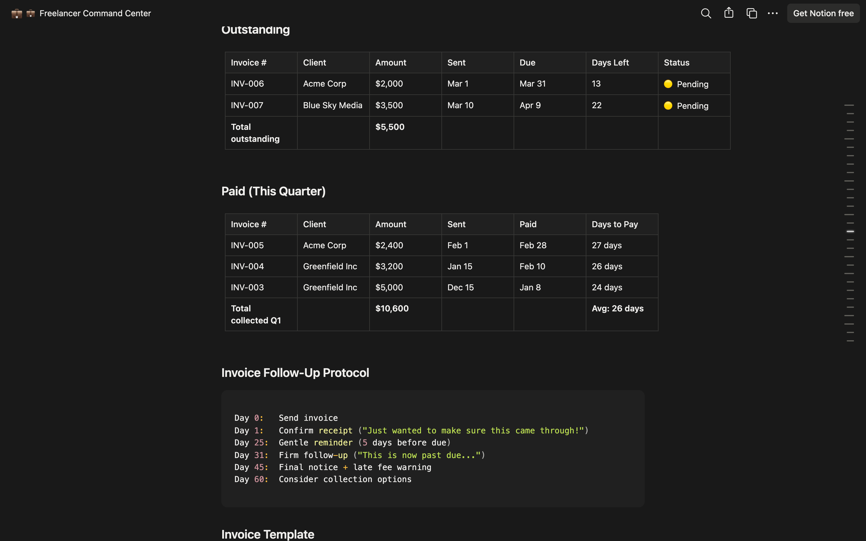 Freelancer Command Center — Notion Template