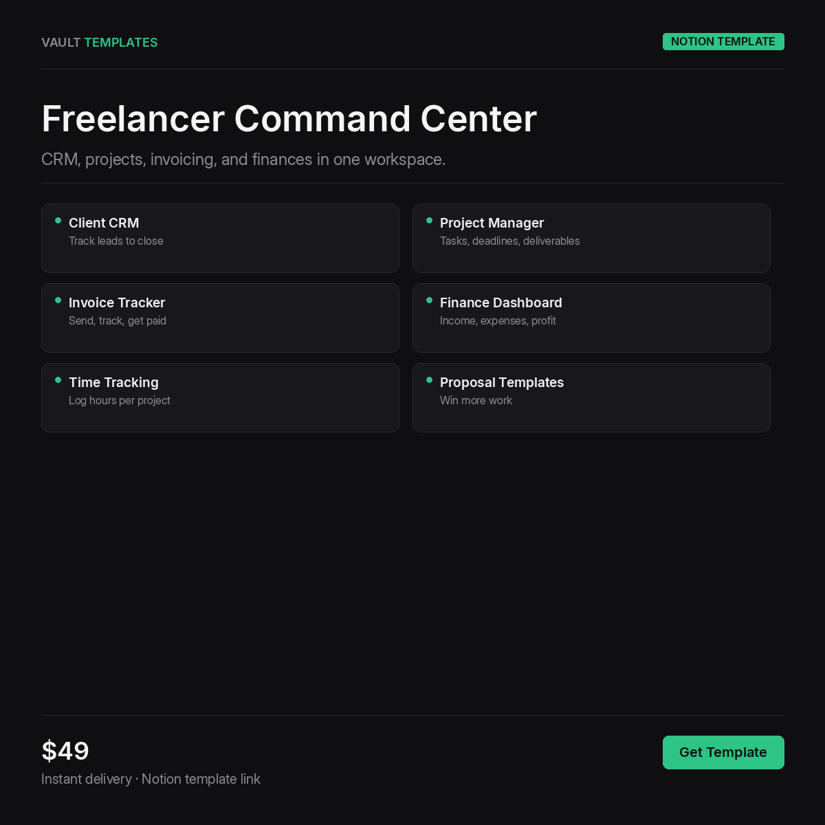 Freelancer Command Center Notion Template - CRM, projects, invoicing, and finances