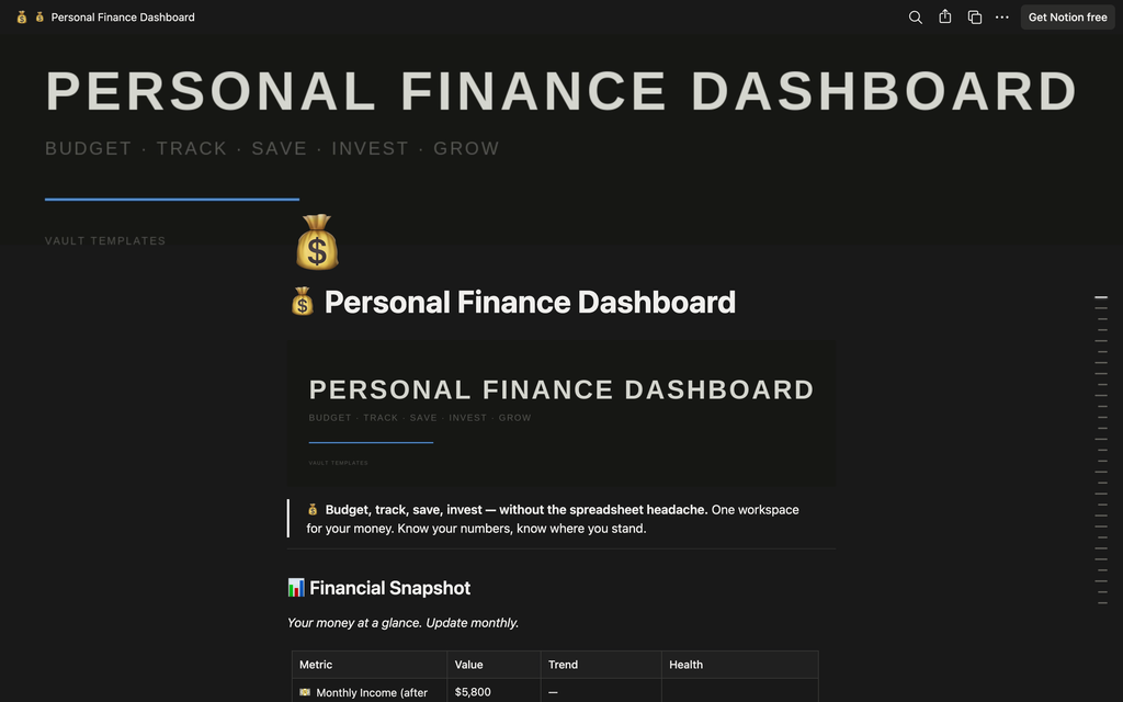 Personal Finance Dashboard — Notion Template