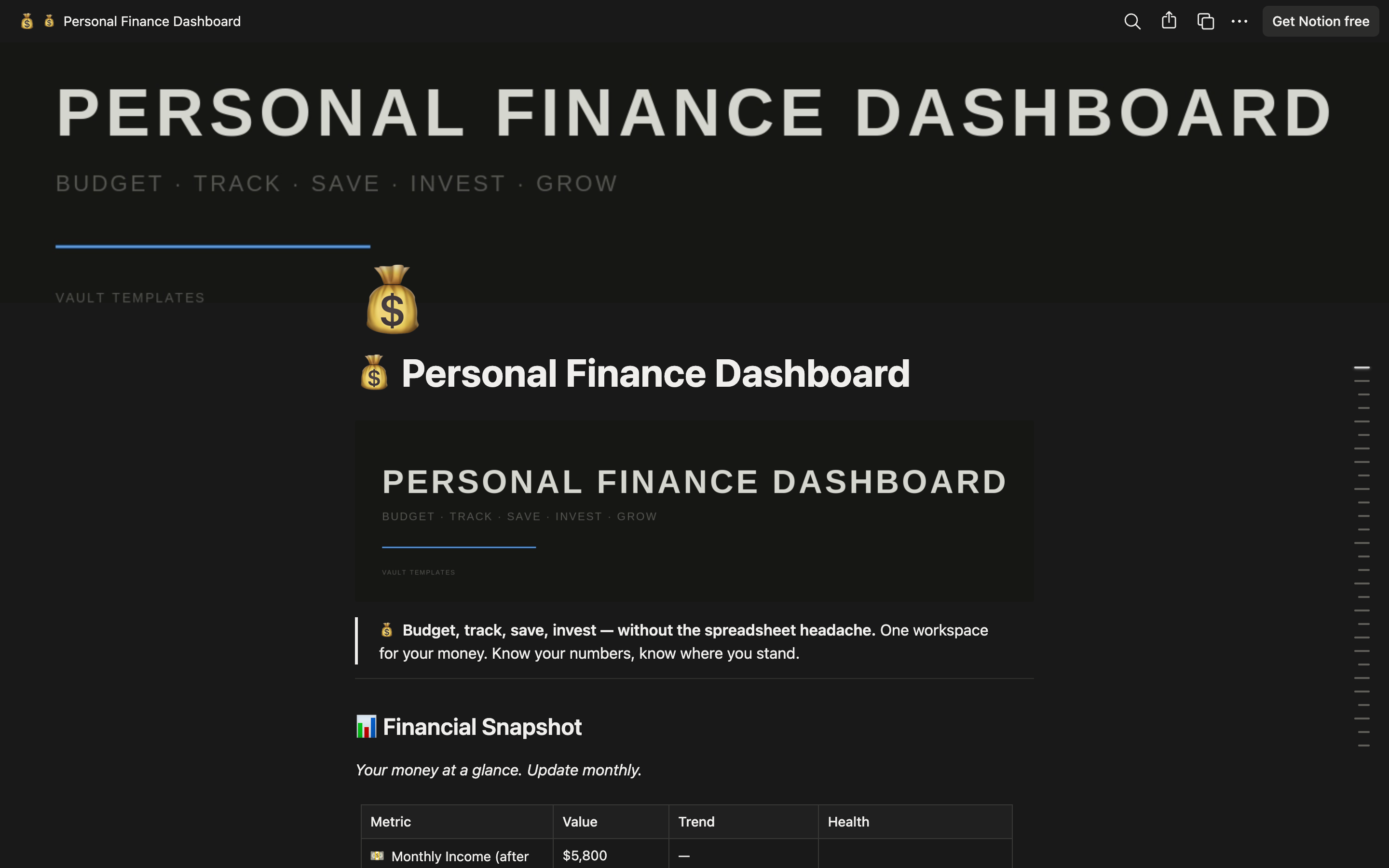 Personal Finance Dashboard — Notion Template