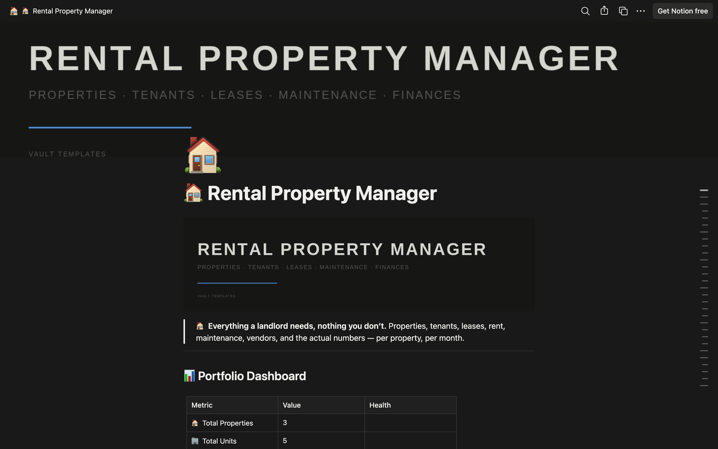 Rental Property Manager — Notion Template