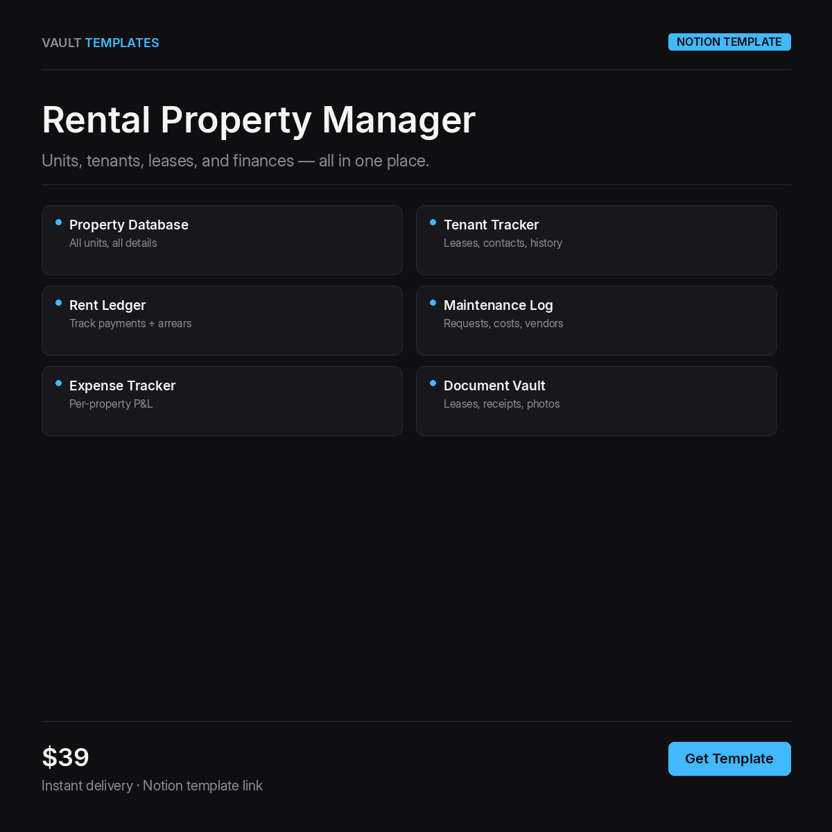 Rental Property Manager Notion Template - Track tenants, leases, and maintenance